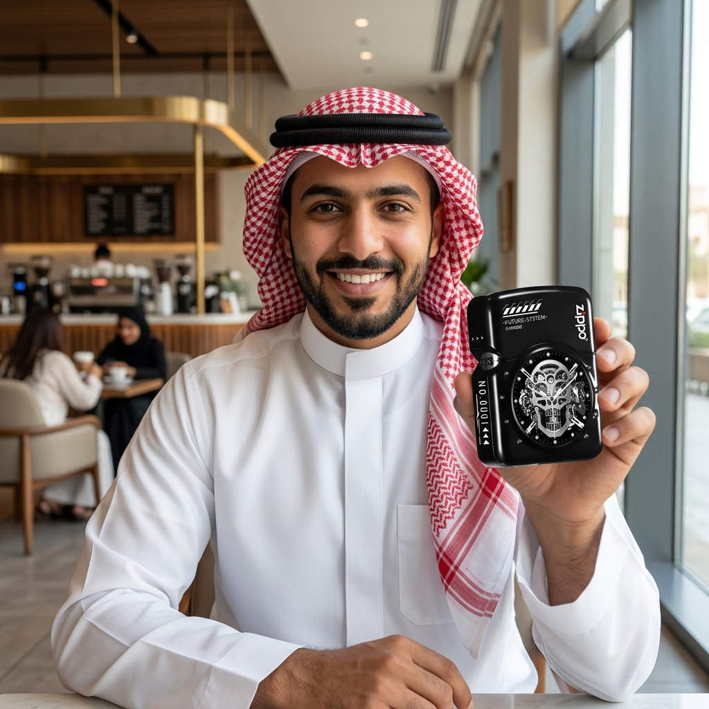 عميل يحمل ولاعة Zippo الذكية بعد استلامها